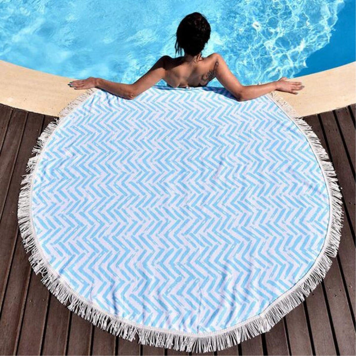 150CM Cotton Blue Stripe Round Summer Beach Tapestry Towel Tassels Blanket Fitness Yoga Mats Image 3