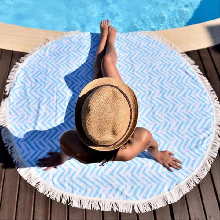 150CM Cotton Blue Stripe Round Summer Beach Tapestry Towel Tassels Blanket Fitness Yoga Mats Image 4