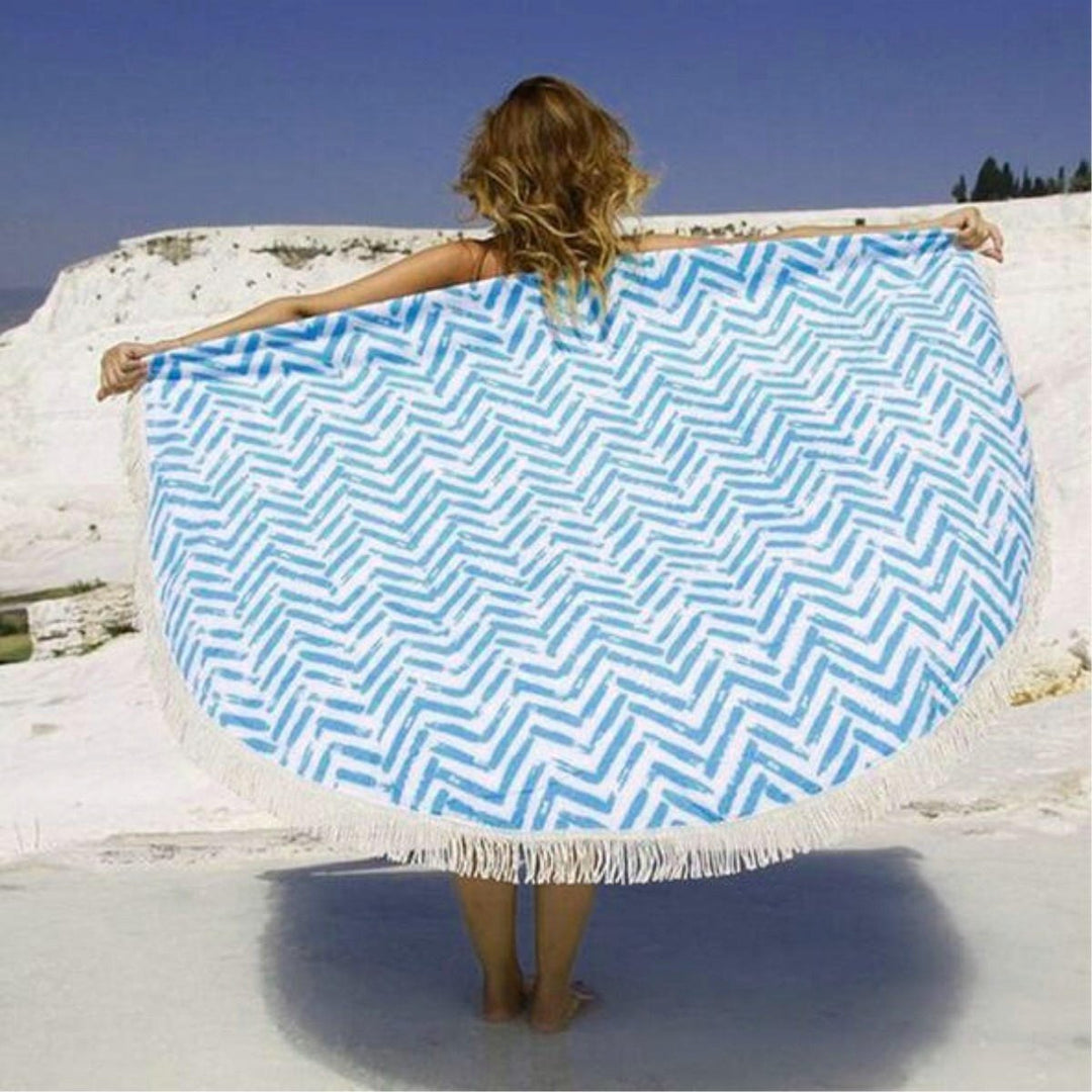 150CM Cotton Blue Stripe Round Summer Beach Tapestry Towel Tassels Blanket Fitness Yoga Mats Image 5