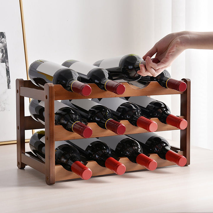 16 Bottles Vintage Storage Rack Bottle Holder Wooden Shelf Free Standing Holds Household Cabinet Image 5