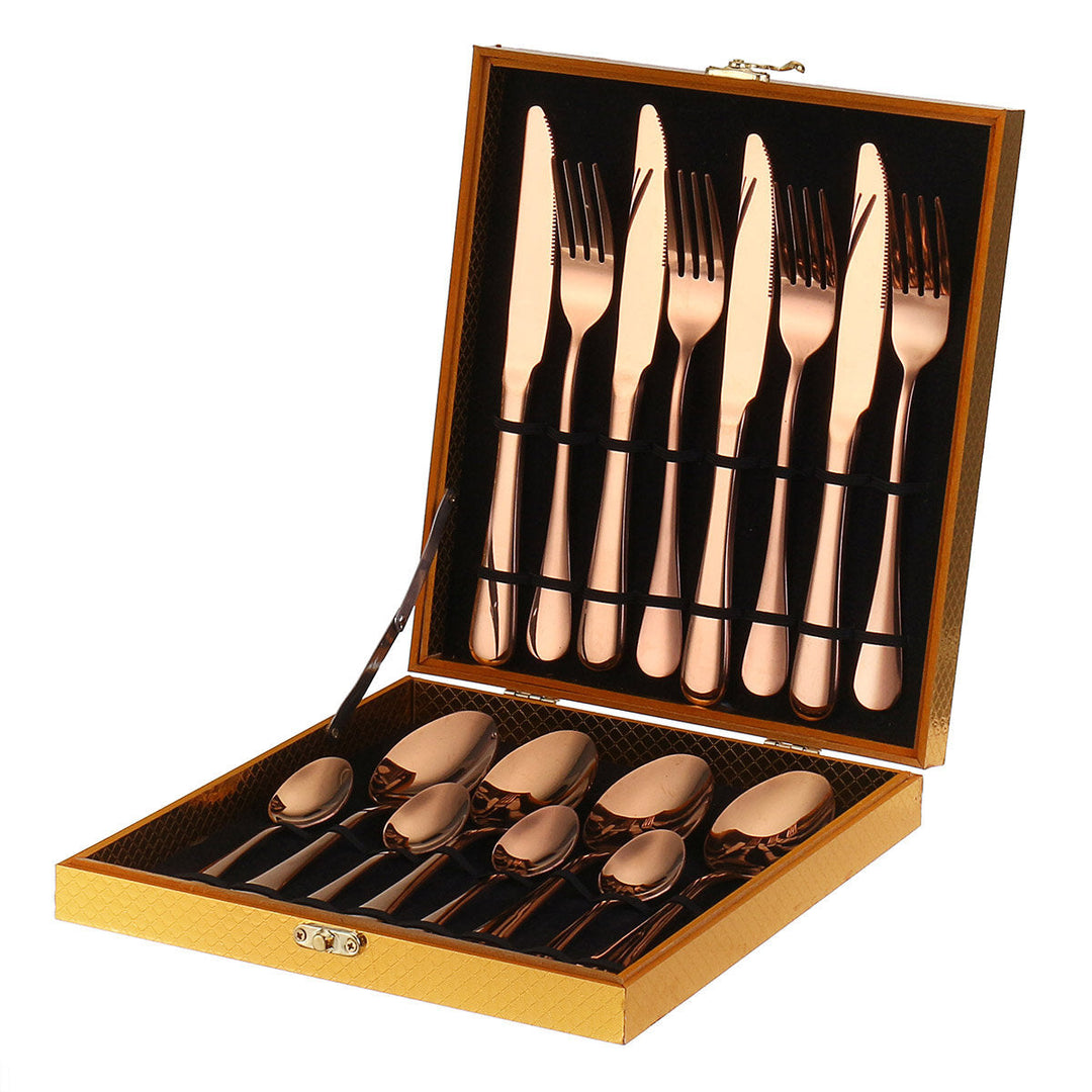 16PCS Cutlery Set Stainless Steel Rainbow Fork Spoon Kitchen Dinnerware Sets With Storage Box Image 1