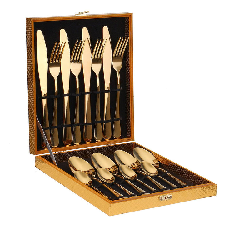 16PCS Cutlery Set Stainless Steel Rainbow Fork Spoon Kitchen Dinnerware Sets With Storage Box Image 1