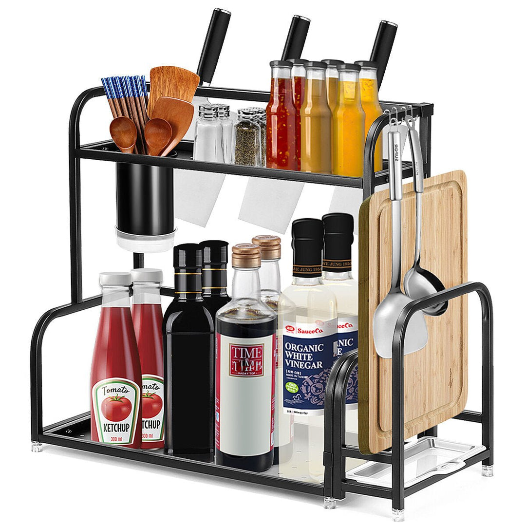 2-Tier Kitchen Countertop Spice Rack Organizer Cabinet Shelves Holder Rack Image 5