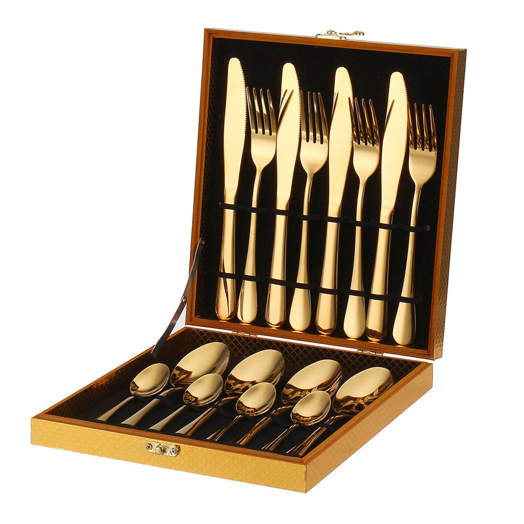 16PCS Cutlery Set Stainless Steel Rainbow Fork Spoon Kitchen Dinnerware Sets With Storage Box Image 11