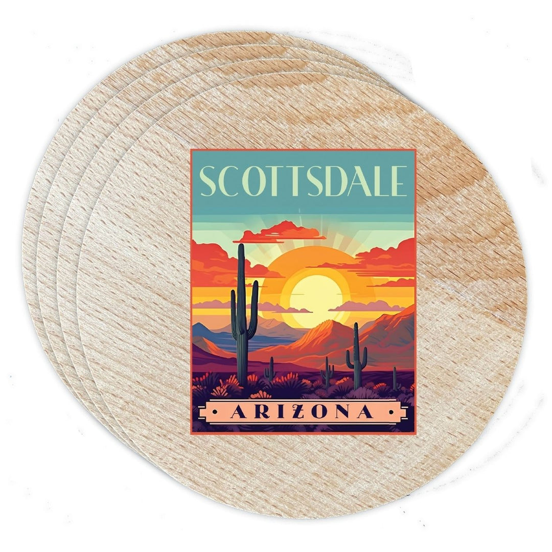 Scottsdale Arizona Design C Souvenir Coaster Wooden 3.5 x 3.5-Inch 4 Pack Image 1