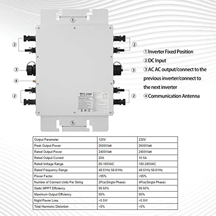 2400W MPPT Solar Grid Tie Micro Inverter 4 x 750W 22 60V Input 85V 263V Output Microinverter Aluminum Alloy APP Image 4