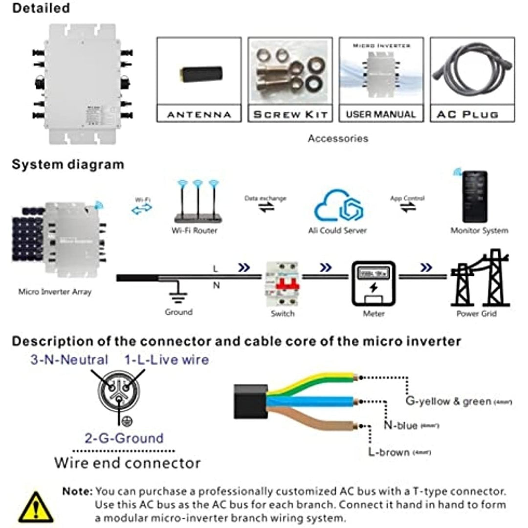 2400W MPPT Solar Grid Tie Micro Inverter 4 x 750W 22 60V Input 85V 263V Output Microinverter Aluminum Alloy APP Image 5