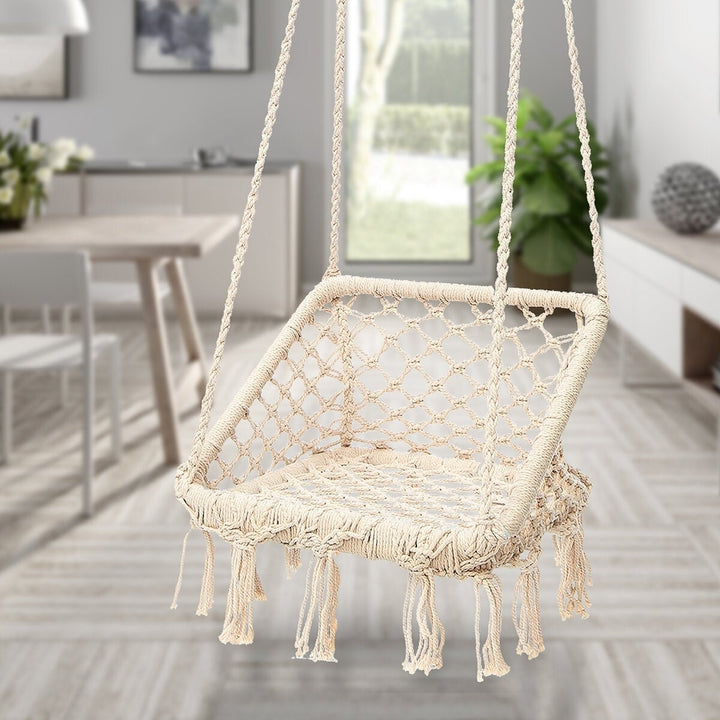 220LBS Air Swing Hammock Rope Chair Patio Porch Yard Tree Outdoor Beige Image 4