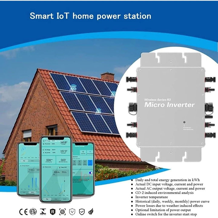 2000W WiFi Solar Grid Tie Micro Inverter, IP65 MPPT DC20-60V with Smart Monitor, 5G IoT Platform Management, 3m, 118in Image 4