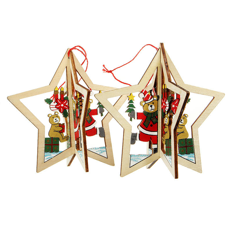 2PCS Christmas Wood Five-Pointed Star Christmas Tree Accessories Image 1