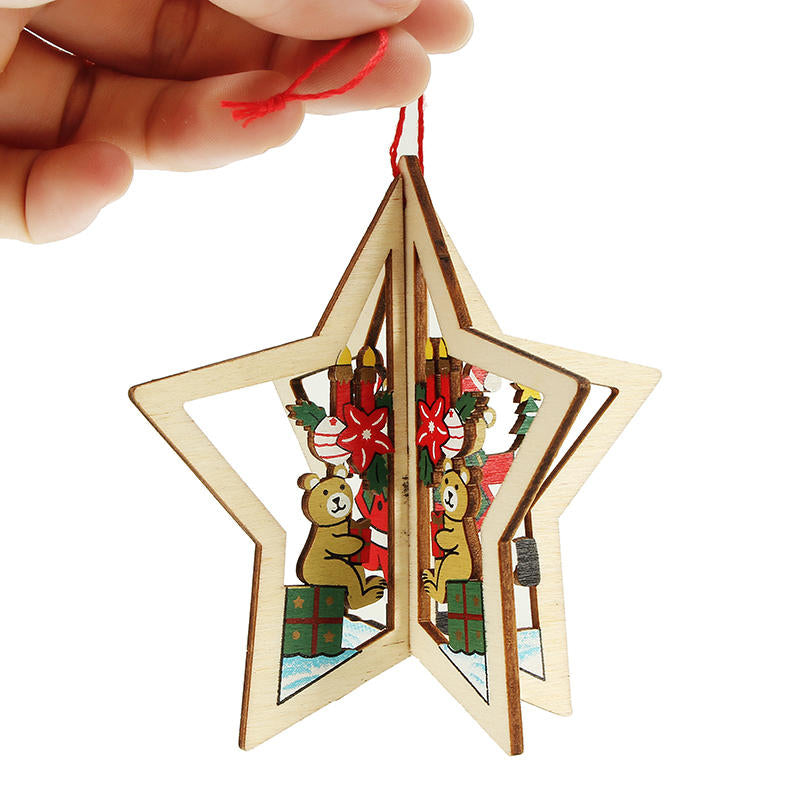 2PCS Christmas Wood Five-Pointed Star Christmas Tree Accessories Image 3