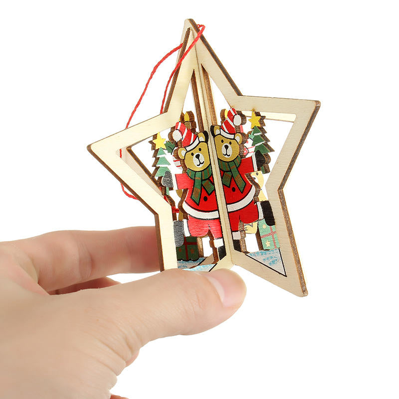 2PCS Christmas Wood Five-Pointed Star Christmas Tree Accessories Image 4