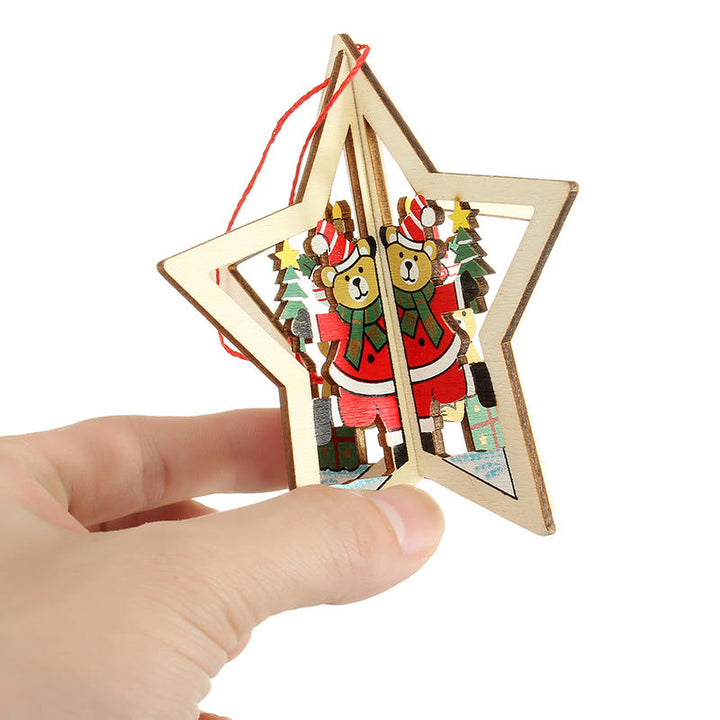 2PCS Christmas Wood Five-Pointed Star Christmas Tree Accessories Image 4