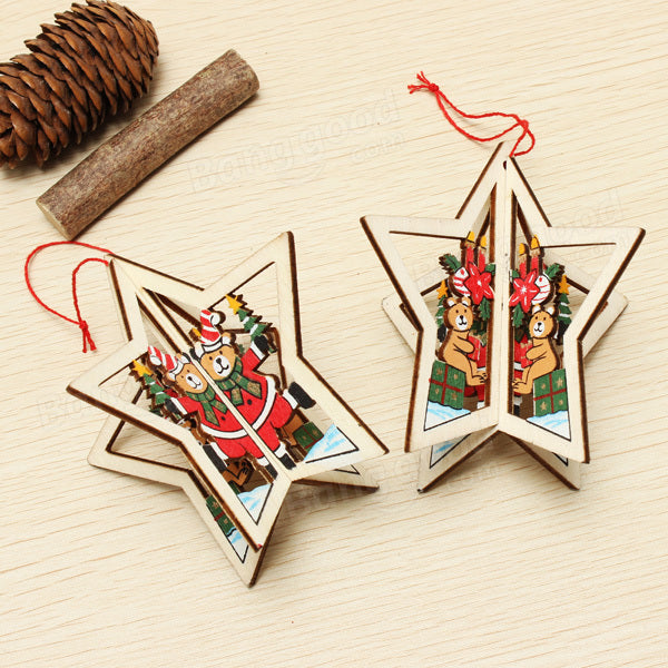 2PCS Christmas Wood Five-Pointed Star Christmas Tree Accessories Image 8