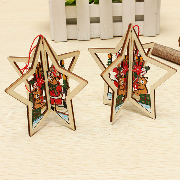 2PCS Christmas Wood Five-Pointed Star Christmas Tree Accessories Image 9