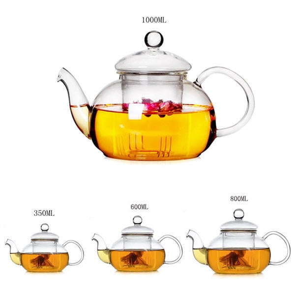 350ML-1000ML Heat Resistant Glass Teapot With Infuser Coffee Tea Leaf Image 1