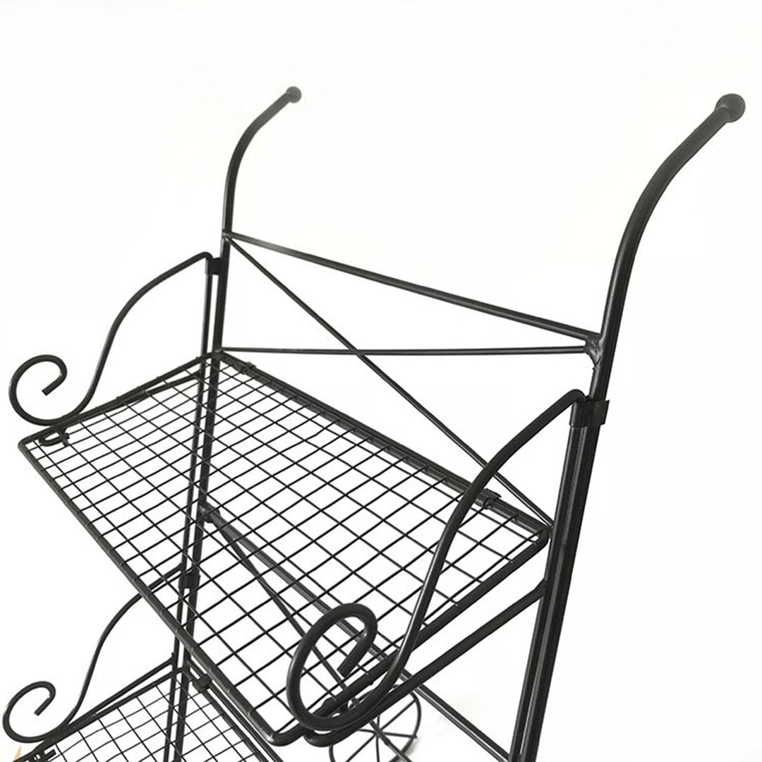 3 Tier Garden Cart Metal Shelf Stand Plant Flower Rack Storage Indoor Outdoor Image 3