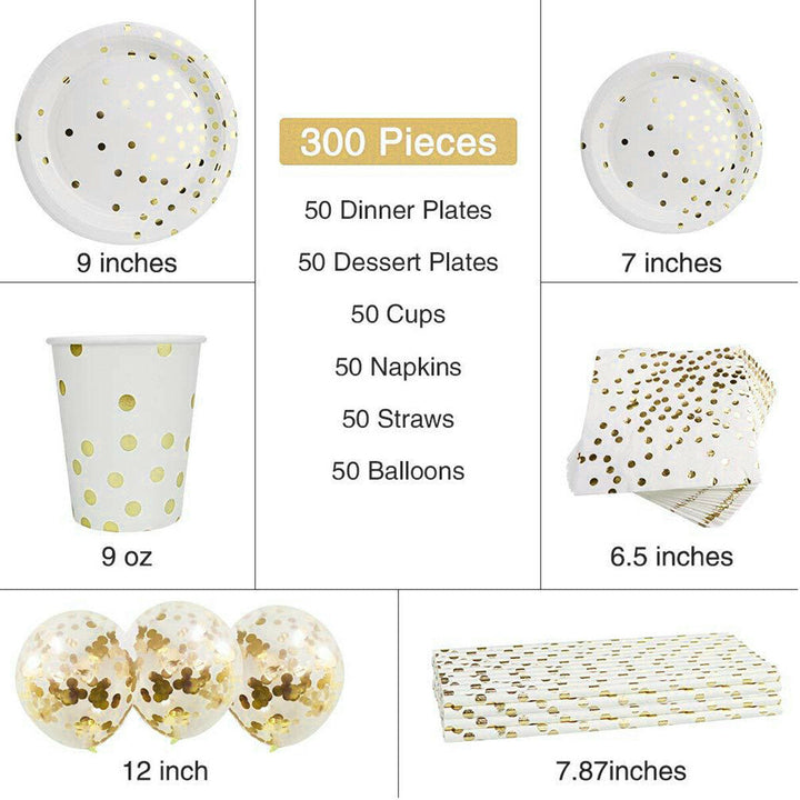 300Pcs Disposable Paper Dinner Dessert Plates Cups Napkins Balloons Straws Set Image 8