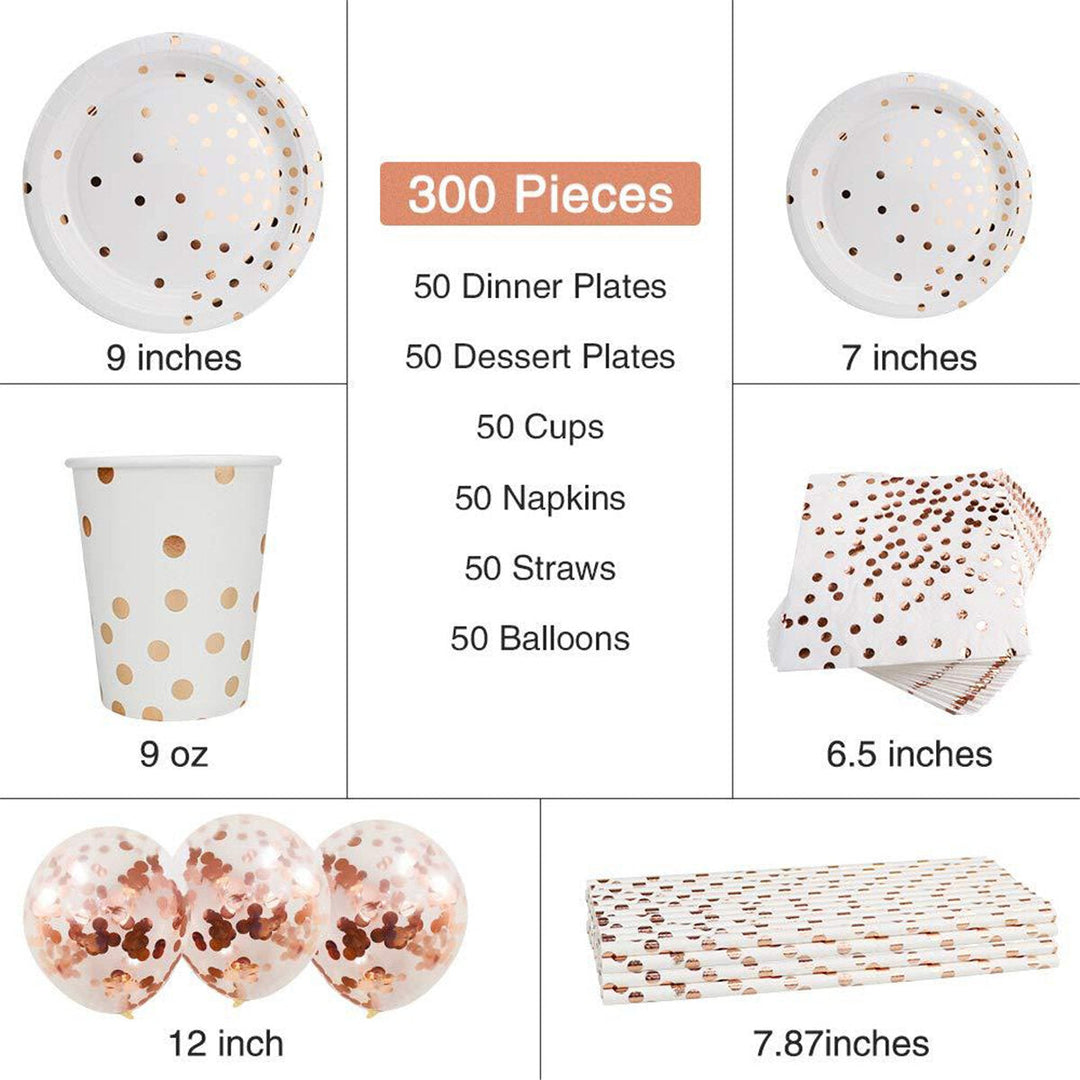 300Pcs Disposable Paper Dinner Dessert Plates Cups Napkins Balloons Straws Set Image 11