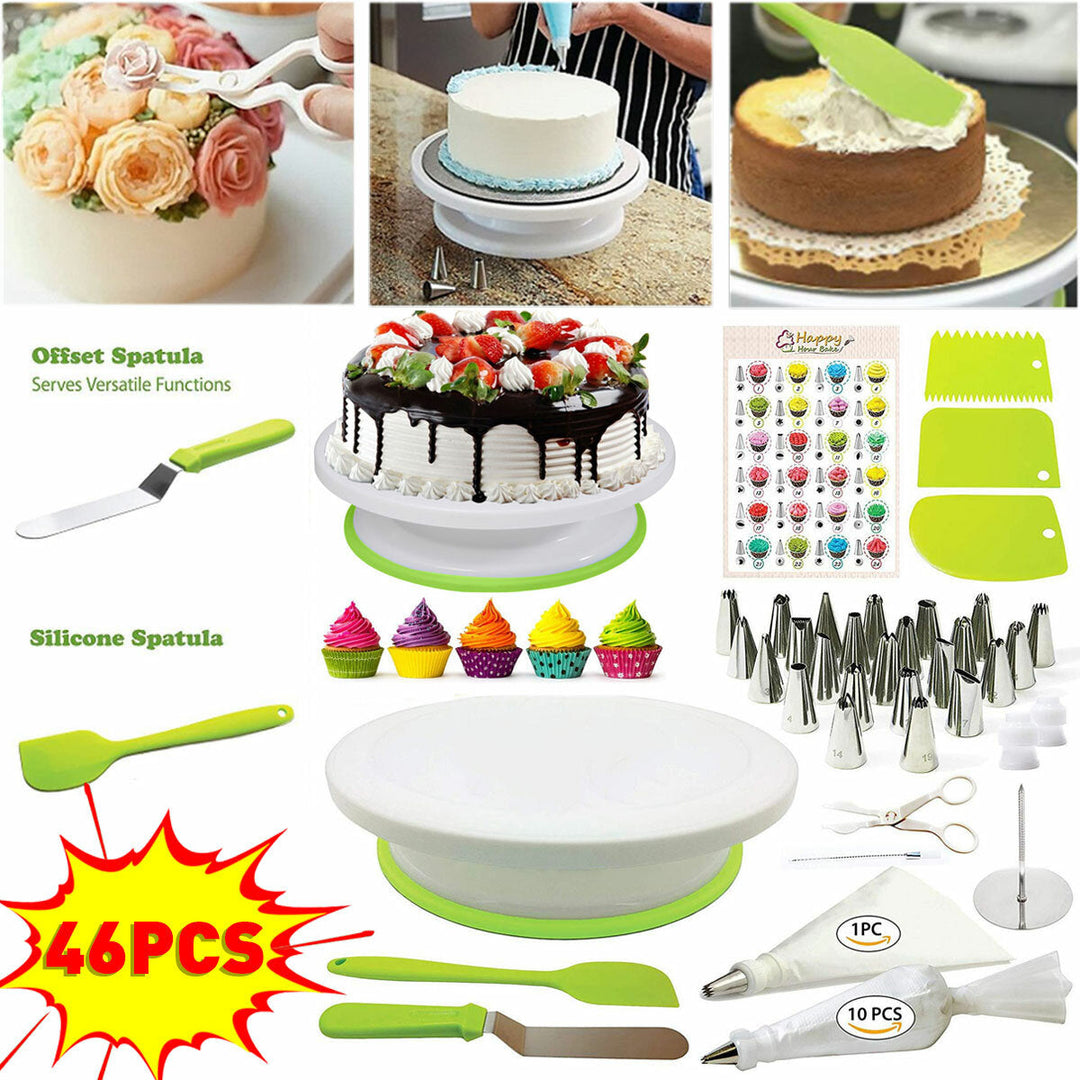 46PCS Cake Turntable Cake Decorating Tools Kit Rotary Table Baking Tool Piping Nozzle Piping Bag Set Baking Supplies Image 3