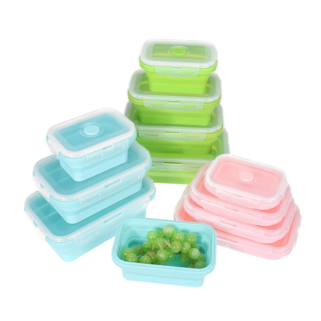 4 Pcs Set Folding Containers Silicone Food Storage Microwave Fridge Lunch Box Image 1