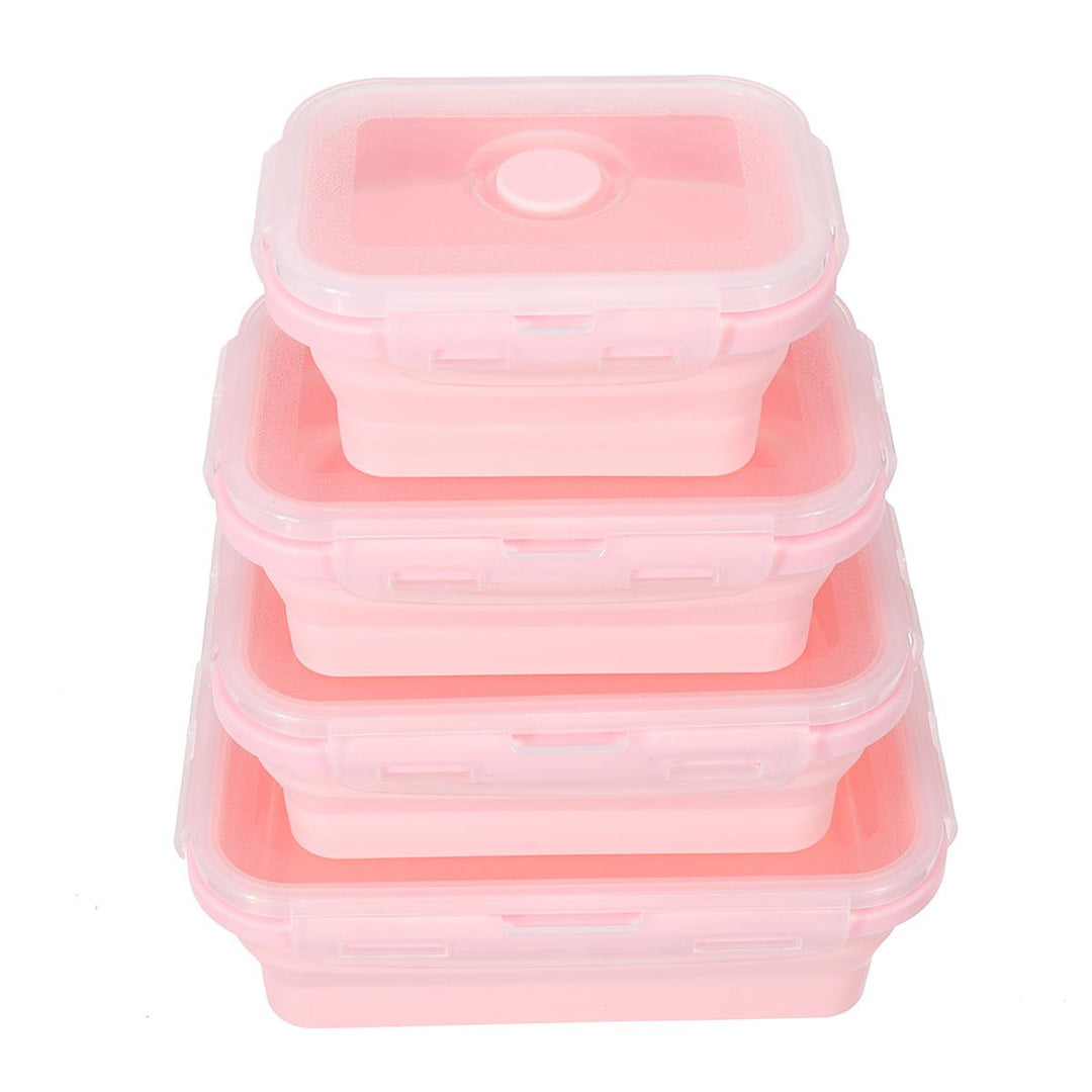 4 Pcs Set Folding Containers Silicone Food Storage Microwave Fridge Lunch Box Image 1