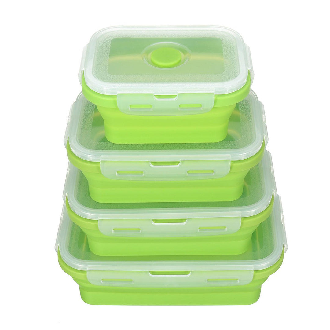 4 Pcs Set Folding Containers Silicone Food Storage Microwave Fridge Lunch Box Image 1