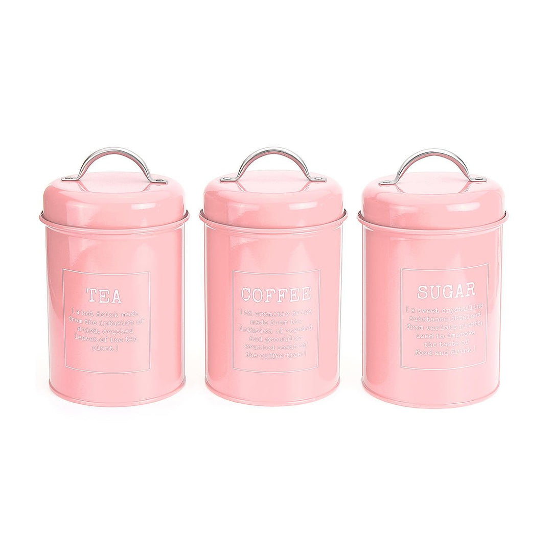 3Pcs Storage Tanks Canister Tea Coffee Sugar Tin Jar Stainless Steel Container Can Kitchen Image 3