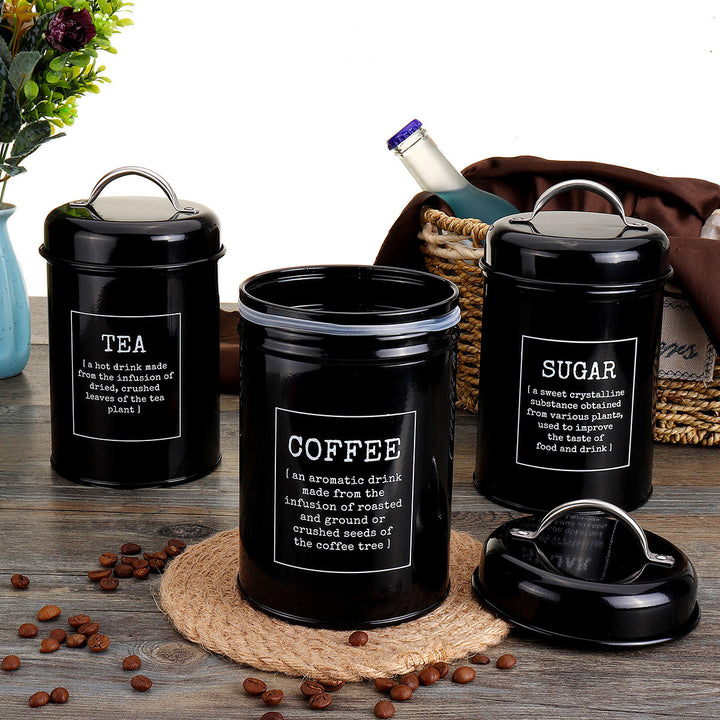 3Pcs Storage Tanks Canister Tea Coffee Sugar Tin Jar Stainless Steel Container Can Kitchen Image 9