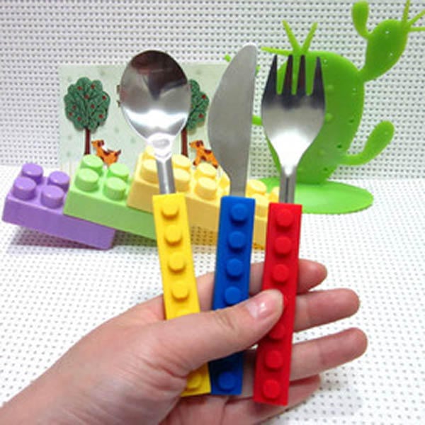 3PCS Creative Building Blocks Dinnerware Portable Block Fork Spoon Flatware Tableware Image 5