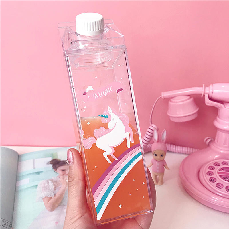 500ml Fantastic Summer Unicorn Cartoon Milk Drink Box Water Bottle Birthday Kid Image 6