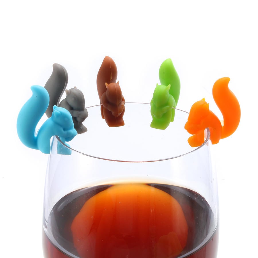 5Pcs Silicone Cute Squirrel Tea Bag Holder Wine Glass Charms Drinks Maker Bar Tools DTTT Image 11