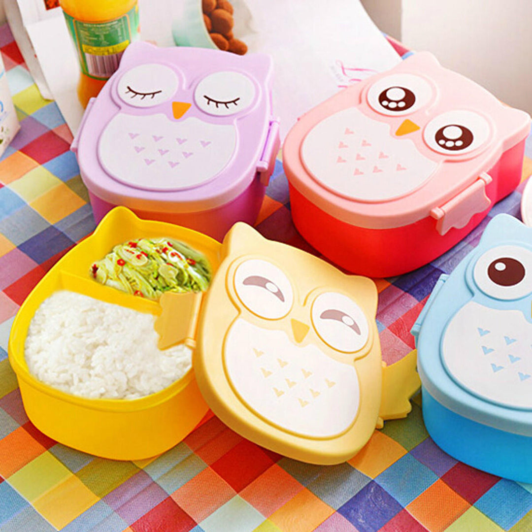 900ml Plastic Bento Lunch Box Square Cartoon Owl Microwave Oven Food Container Image 5