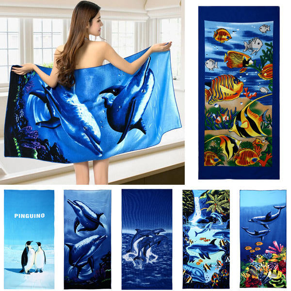 70x150cm Blue Dolphin Penguin Print Absorbent Microfiber Beach Towels Quick Dry Bath Towel Image 11