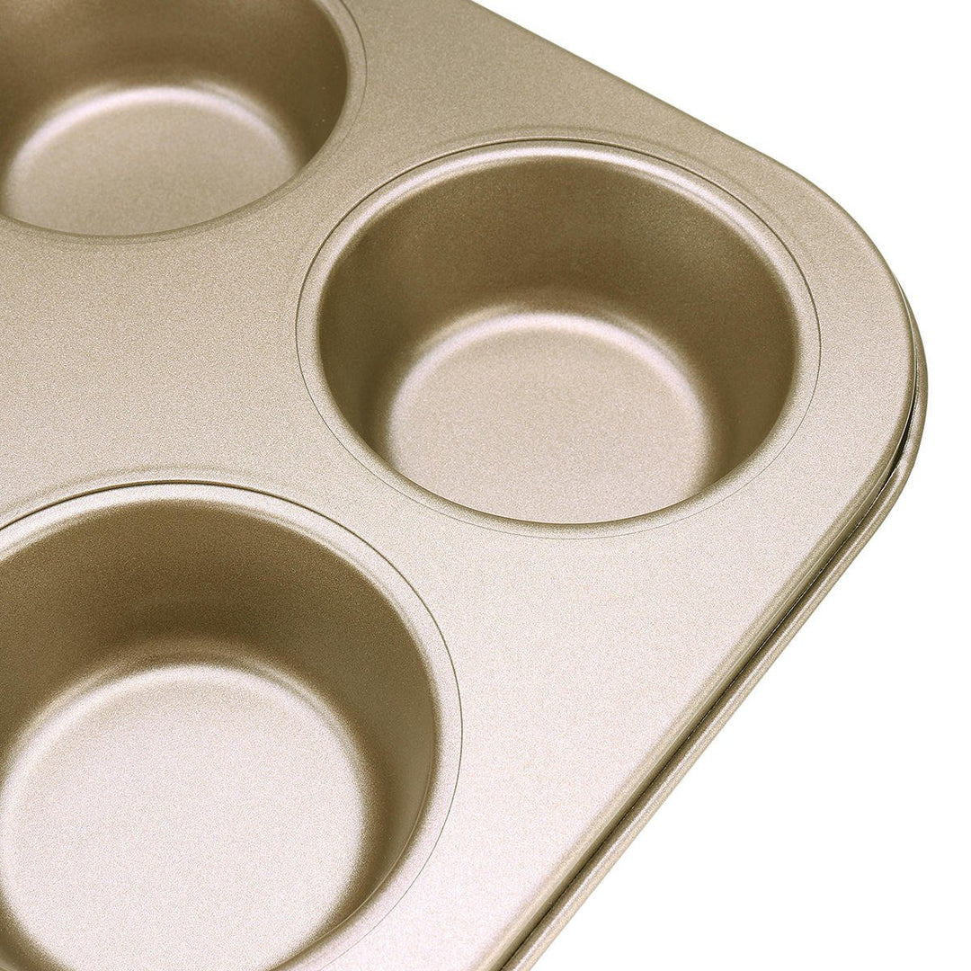 6pc Muffin Pan Baking Cooking Tray Mould Round Bake Cup Cake Gold,Black Image 2