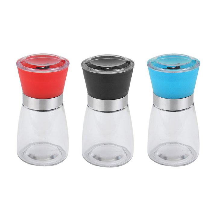 6.513cm Stainless Steel Manual Brushed Salt Mill Pepper Grinder Set Glass Bottles Image 1