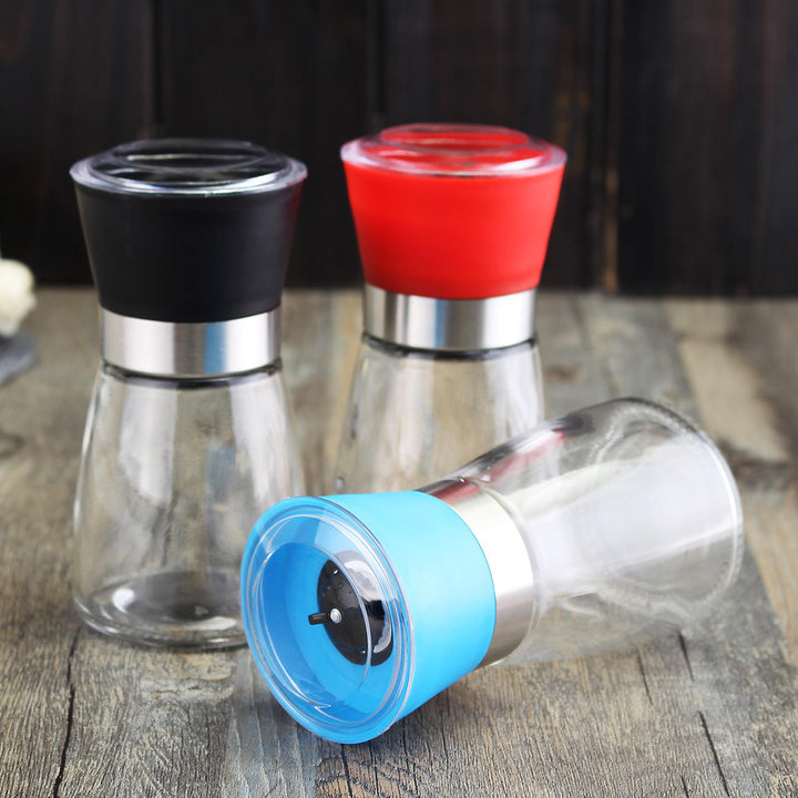 6.513cm Stainless Steel Manual Brushed Salt Mill Pepper Grinder Set Glass Bottles Image 2