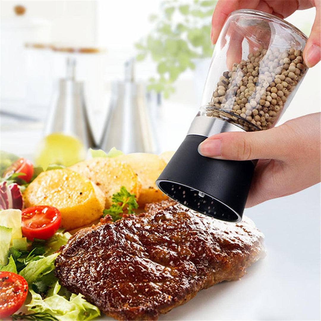 6.513cm Stainless Steel Manual Brushed Salt Mill Pepper Grinder Set Glass Bottles Image 5