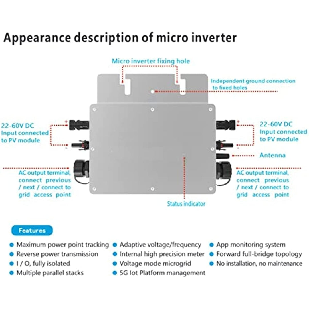 700W Micro Inverter Solar Grid Tie Microinverter IP65 WiFi Control Self Cooling 120,230V Automatic Identification Power Image 5