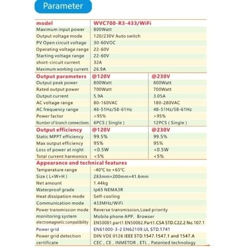 700W Solar Micro Inverter Grid Tie Microinverter WiFi Control Automatic Identification DC to AC 120,230V Image 6