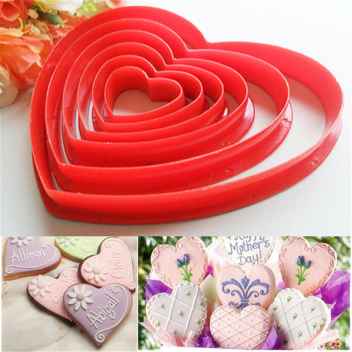 6pcs,set Heart Shaped plastic Cake mold cookie cutter biscuit stamp Sugarcraft cake decorations Image 3