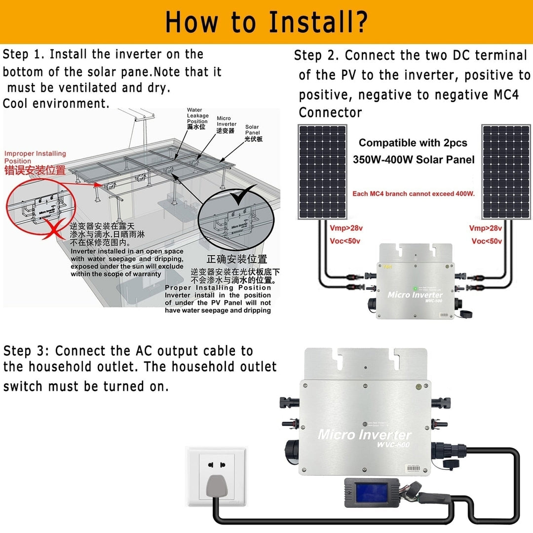 800W Solar Grid Tie Micro Inverter Waterproof IP65 MPPT DC30-42V PV Input AC180-260V Output for 30V 36V Panel Image 7