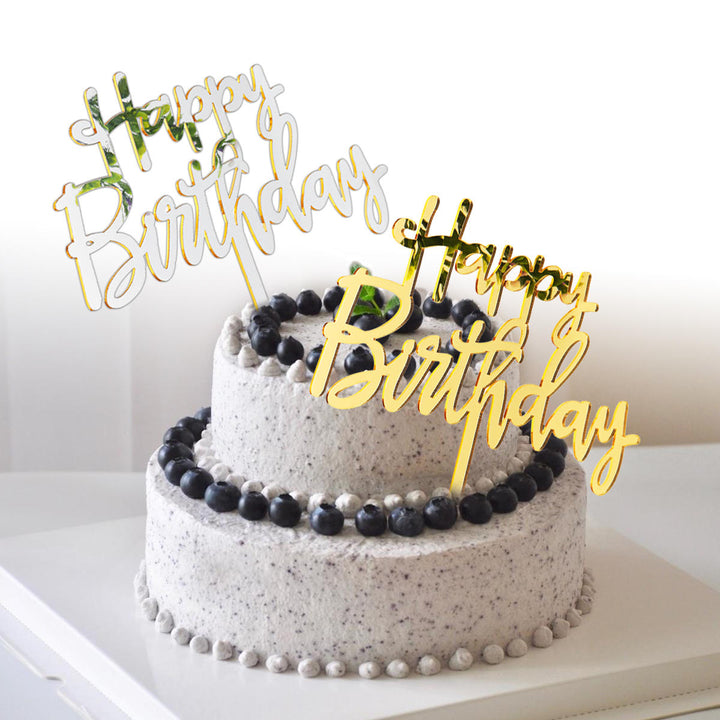 Acrylic Mirror Happy Birthday Gold and Silver Birthday Cake Topper Decorations Image 5