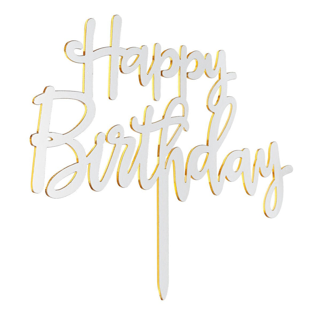 Acrylic Mirror Happy Birthday Gold and Silver Birthday Cake Topper Decorations Image 10