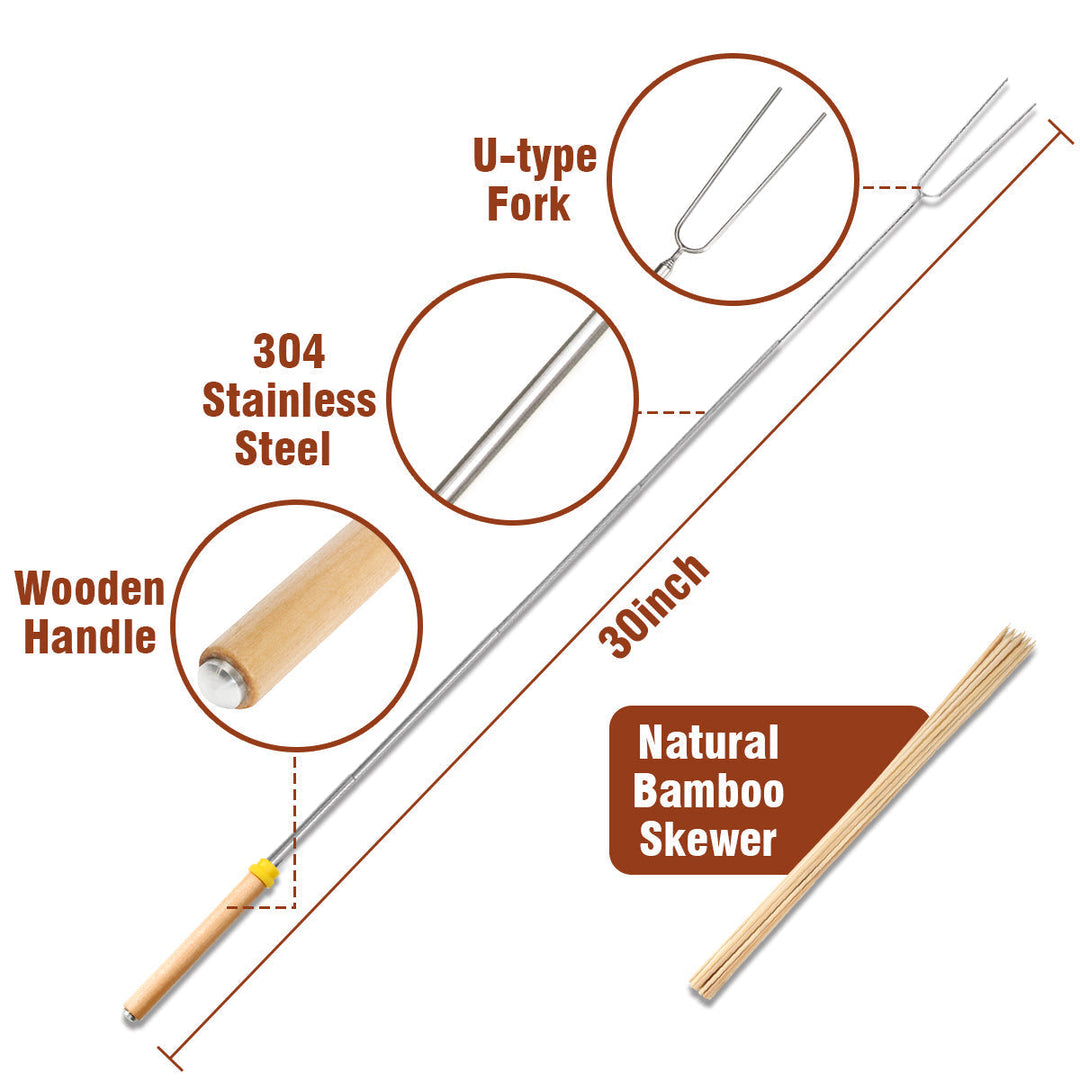 BBQ Roasting Sticks Extendable Design Wooden Handle Smores Kit for Fire Pit Sticks for Fire Pit Image 10