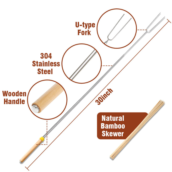 BBQ Roasting Sticks Extendable Design Wooden Handle Smores Kit for Fire Pit Sticks for Fire Pit Image 10