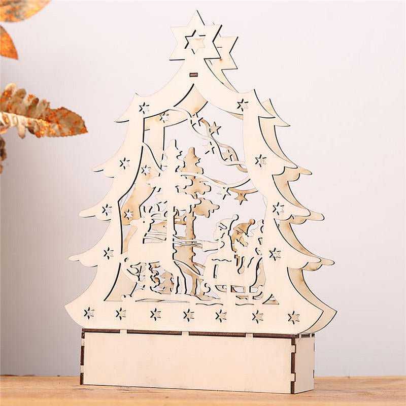 Christmas Party Home Decoration LED Lamp Glowing Wooden Tree Ornament Toys Image 2