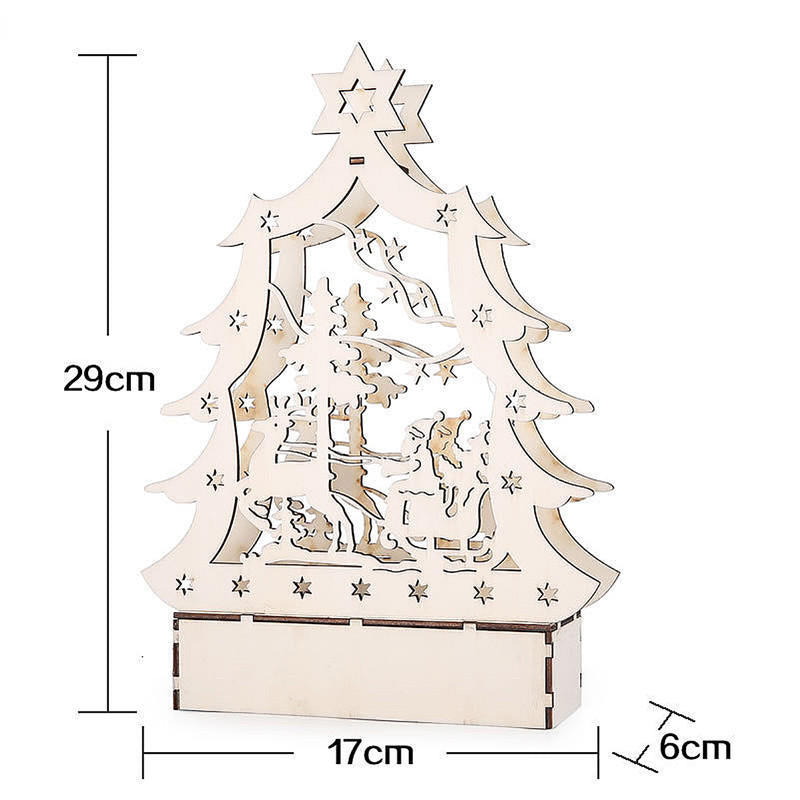 Christmas Party Home Decoration LED Lamp Glowing Wooden Tree Ornament Toys Image 4