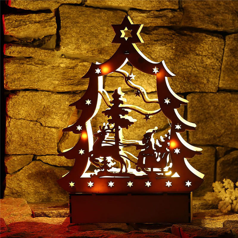 Christmas Party Home Decoration LED Lamp Glowing Wooden Tree Ornament Toys Image 6