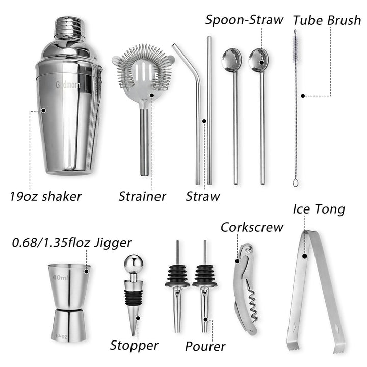 Cocktail Set Stainless Steel Cocktail Shaker Set 14 Piece with Better Bamboo Stand Image 7